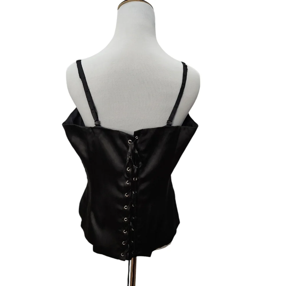 Venus Black Corset‎ with Brooch Applique and Lace Up Back Size 12